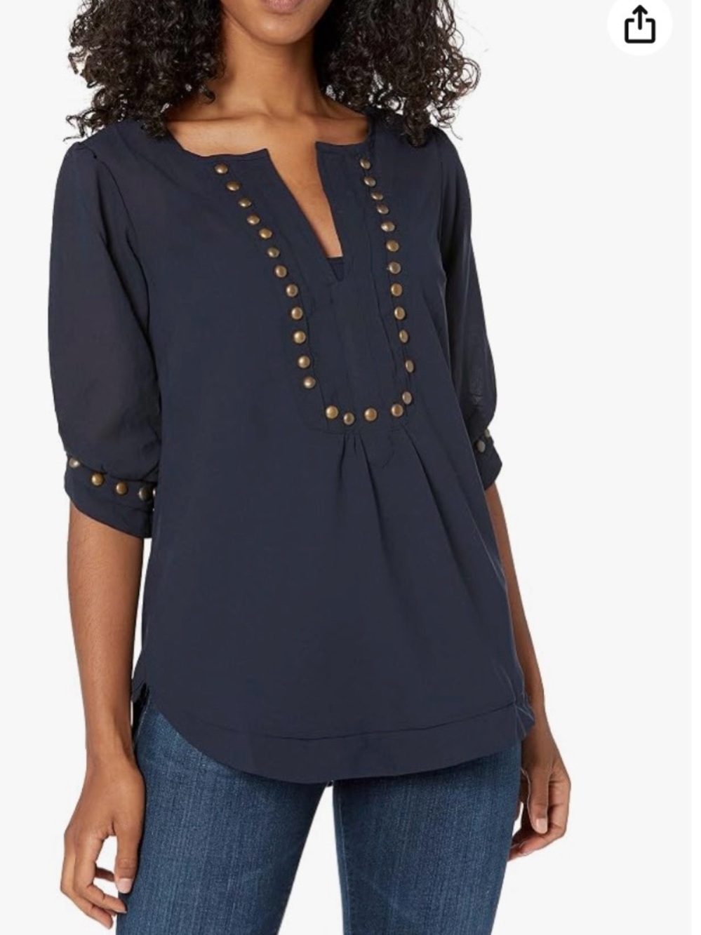 41 Hawthorn Black Split-Neck Stud-Paneled Blouse, shear